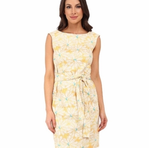 NWT Pendleton | Gloria Yellow Floral Shift Dress with Matching Belt - Picture 3 of 8